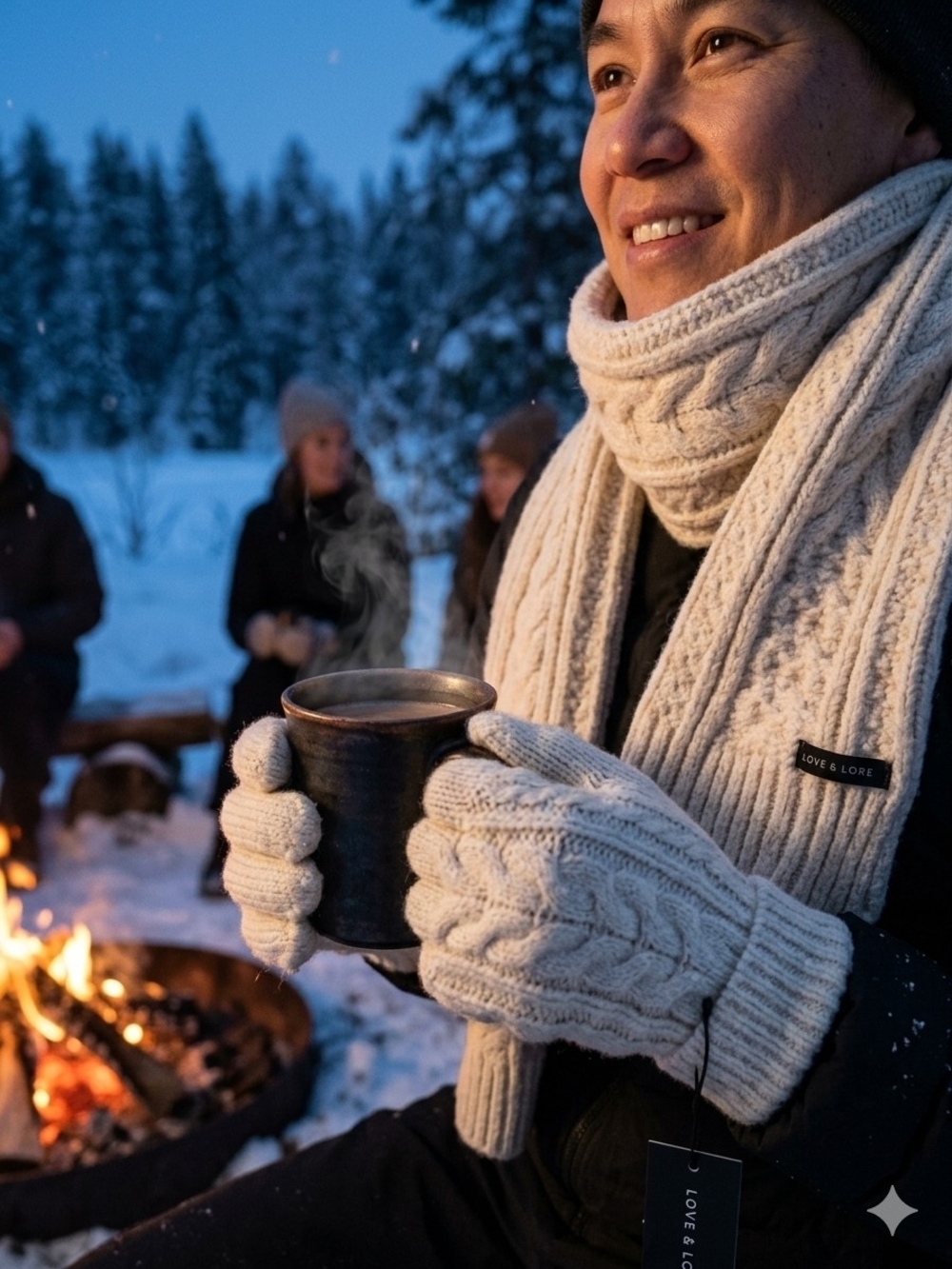 LOVE & LORE Long Cream Cable-Knit Scarf And Matching Glove Bundle Set Winter